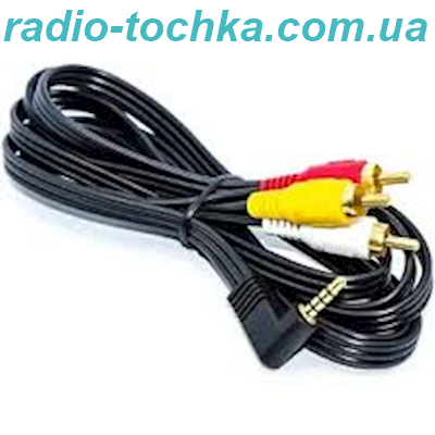 Шнур штекер "папа" 3 RCA x штекер "папа" аудiо "JAC" 3.5 (4pin) кутовий подовжений 1.5м GOLD