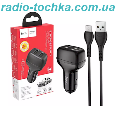 Автомобільний зарядний пристрій (АЗП) Hoco Z36 (2USB/2,4A) + Micro чорний