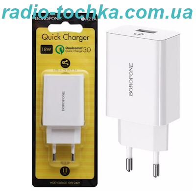 Мережевий зарядний пристрій (МЗП) Borofone BA21A (1USB/3А/18W) білий