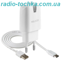 МЗП 2в1 WALKER WH-21 1USB / 2.1A + Data Cable USB to Type-C white
