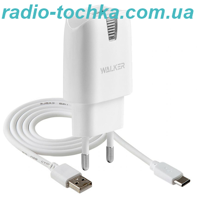 МЗП 2в1 WALKER WH-21 1USB / 2.1A + Data Cable USB to Type-C white