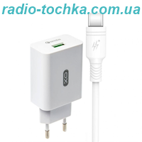 МЗП  (адаптер) 2в1 XO L36 1USB / QC3.0 / 3A + Data Cable USB to Type-C white
