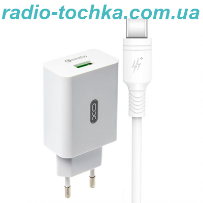 МЗП  (адаптер) 2в1 XO L36 1USB / QC3.0 / 3A + Data Cable USB to Type-C white