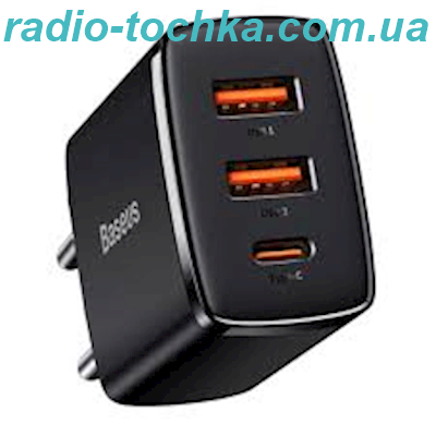 МЗП Baseus Compact Quick Charger 30W (Type-C + 2USB)(black)