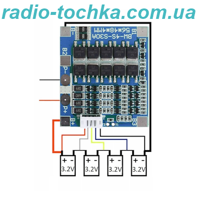 Плата захисту/балансування LiFePO4 PCB(BMS) 4s 3.2-12.8V 30A