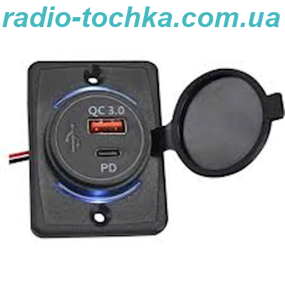 Розетка QC3.0+PD 30W накладна, зарядний пристрій 12-24V з вольтметром