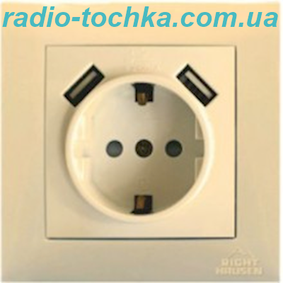 Розетка RIGHT HAUSEN VELENA 1-а внутрішня з/з крем+2USB HN-011243