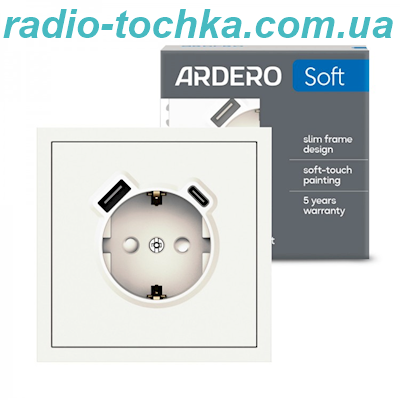 Розетка з додатковими виходами USB/Type-C Ardero ER123USB-W Soft 18W/20W із заземленням біла