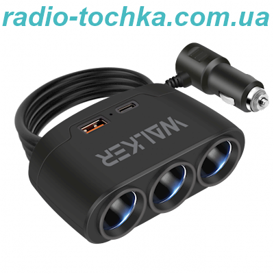 Розгалужувач автомобільного прикурювача 3в1 WALKER WSC-21 80W / USB_2.1A / Type-C_2.1A black