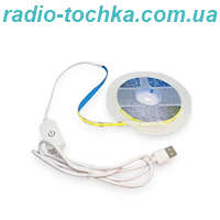 Стрічка біла 6500К 5V COB USB з вимикачем, 5м