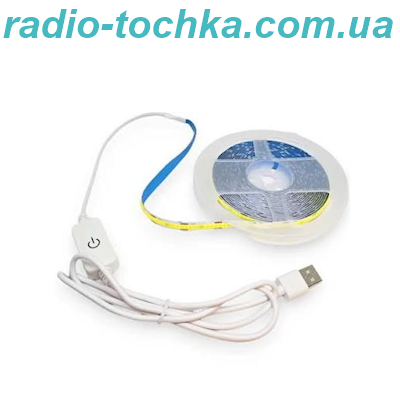 Стрічка біла 6500К 5V COB USB з вимикачем, 5м