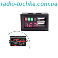 Вольтметр DC 8-30V (червоні цифри) з індикатором рівня заряду та 2 порти USB